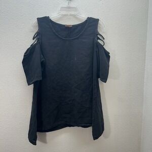 Oh My Gauze Top 100% Cotton Lagenlook Shirt Cold Shoulder Oversized 2 L/XL BLACK